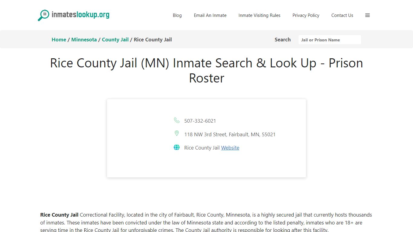 Rice County Jail (MN) Inmate Search & Look Up - Prison Roster